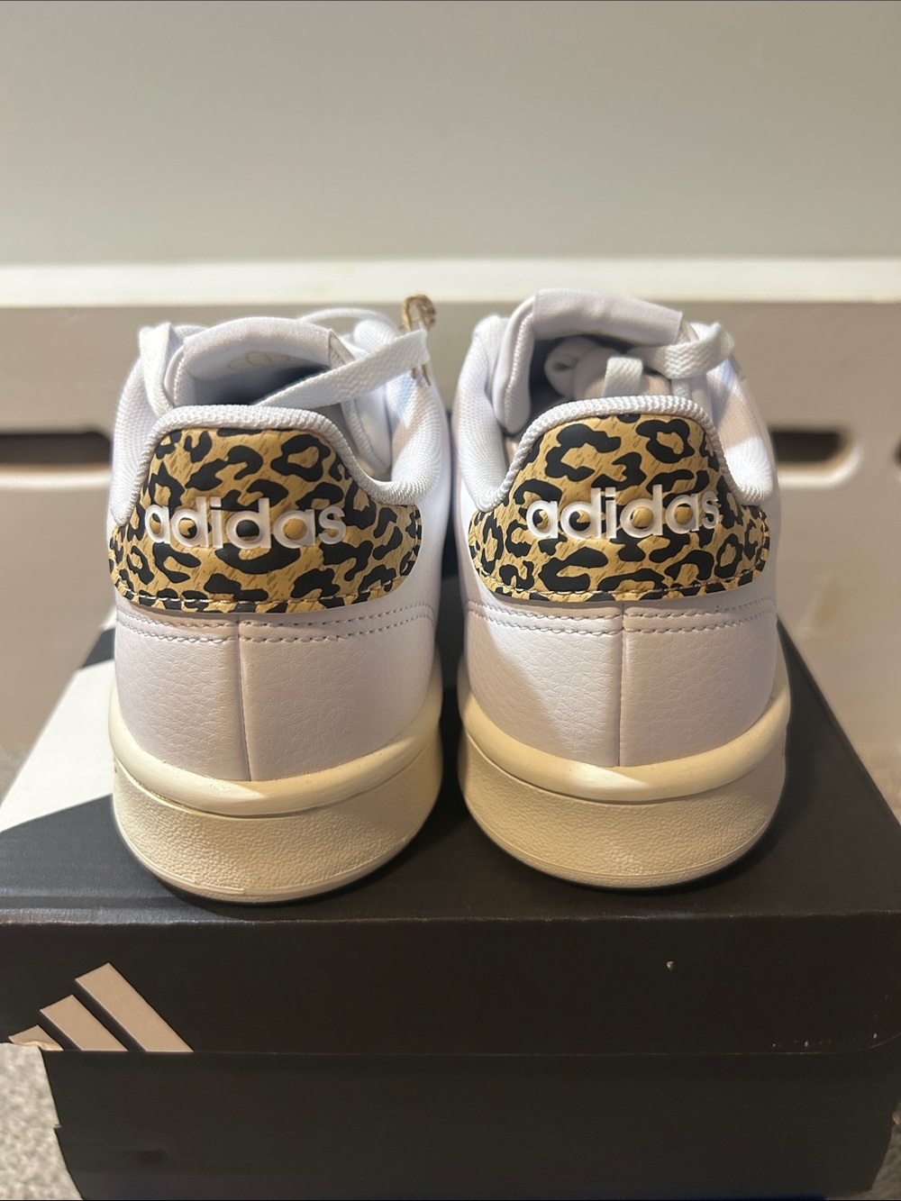 Women’s adidas Advantage in Cloud White with Leopard Heel